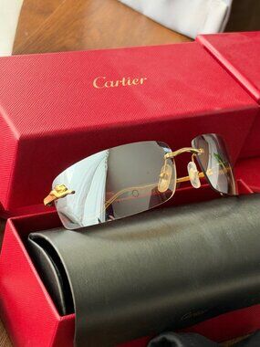 Cartier Panthere Rimless Sunglasses Gold Frame Brown Gradient CRESW00709